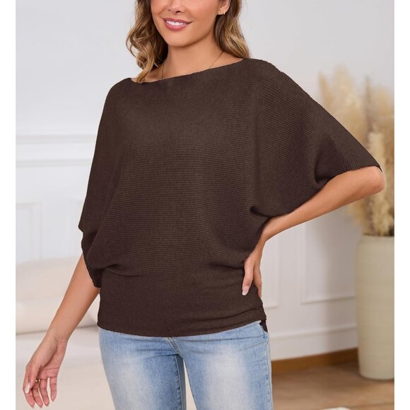 Women's Batwing Sleeve Knit Sweater Boat Neck Casual Pullover - Picture 6 of 6